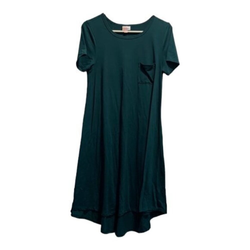 Lularoe Women's Carly Solid Teal Pocket Swing Hi-Lo Dress Size XS EUC #7623